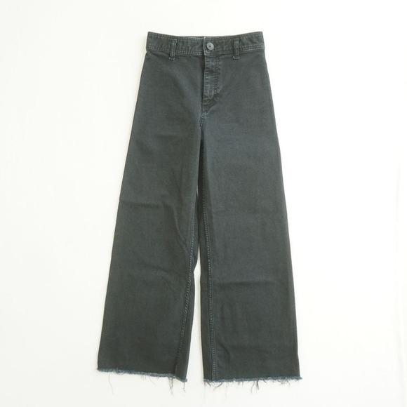 Zara Womens Marine Wide Leg Ankle Jeans Gray Black Raw Hem Denim Pants Size 4 - Picture 1 of 10